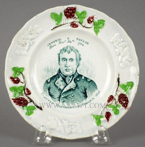 Zachary Taylor Toddy Plate, Rare 5'' Political Portrait Plate, 1848
Born Nov 24th 1784
Elected President of America 1848, entire view